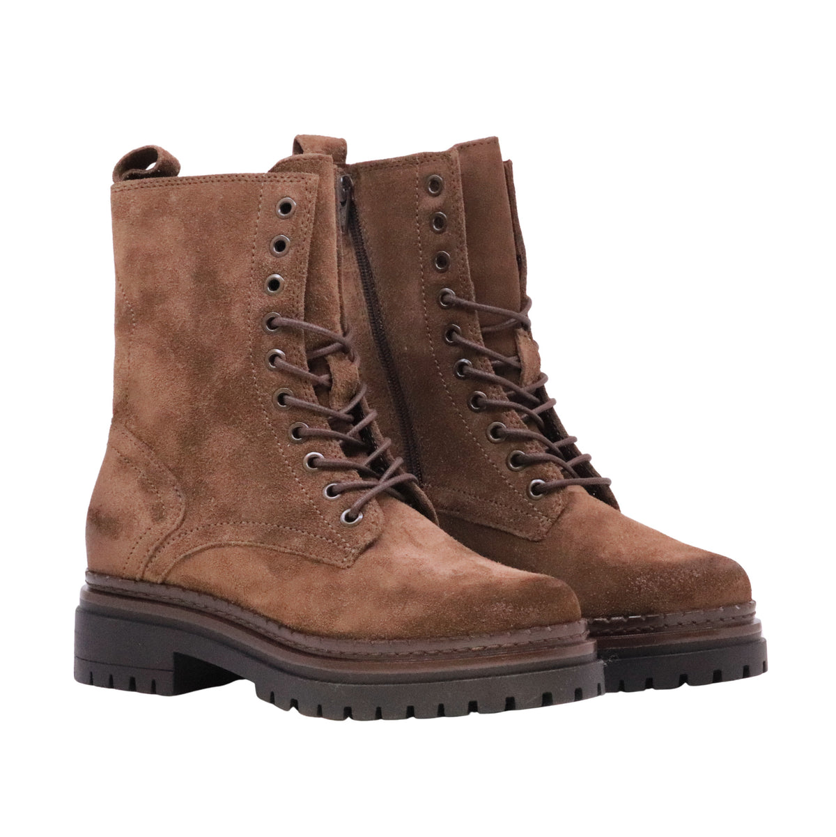 MJUS Denisia L97218 anfibio donna in camoscio Mogano con lacci e zip laterale 