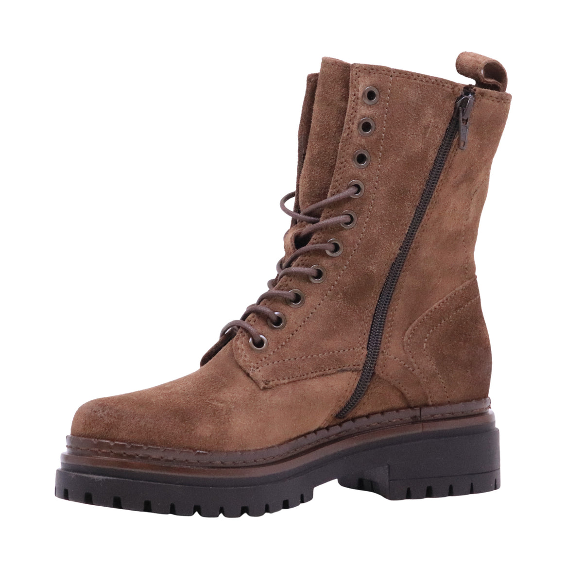 MJUS Denisia L97218 anfibio donna in camoscio Mogano con lacci e zip laterale 