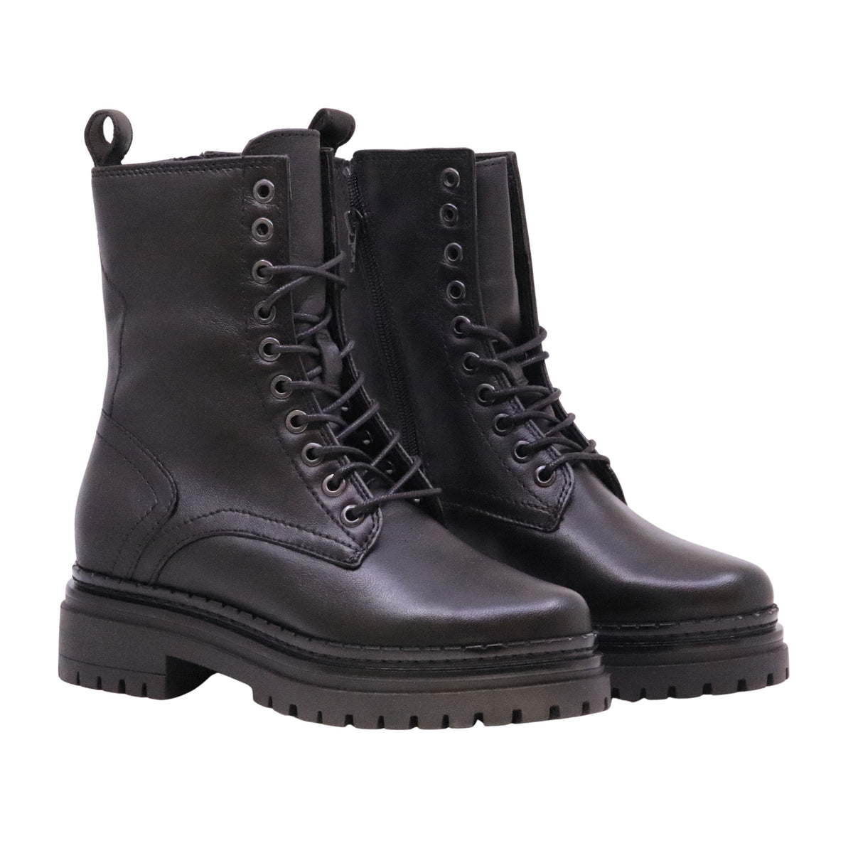 MJUS Denisia L97218 anfibio donna in pelle nera con lacci e zip laterale 