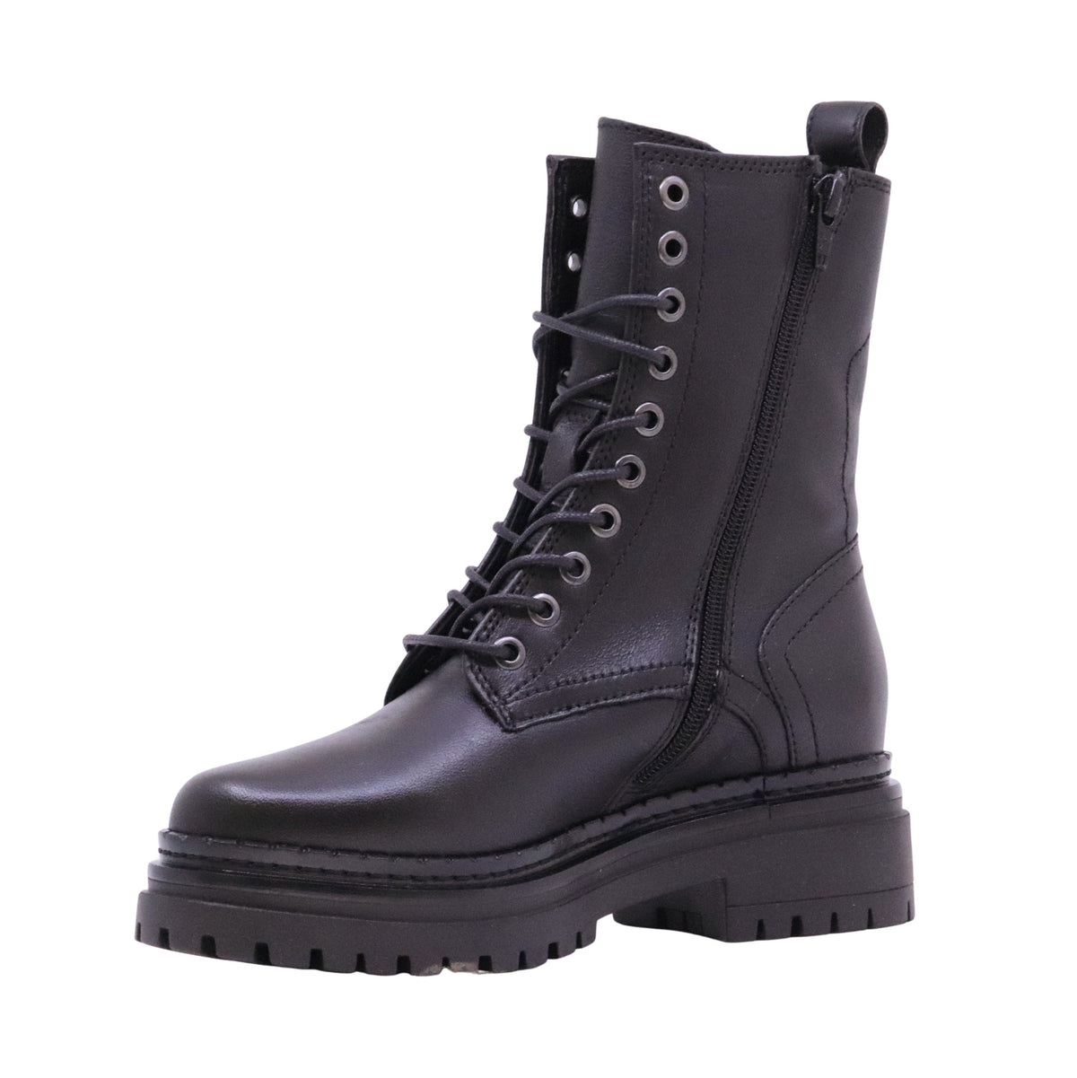 MJUS Denisia L97218 anfibio donna in pelle nera con lacci e zip laterale 