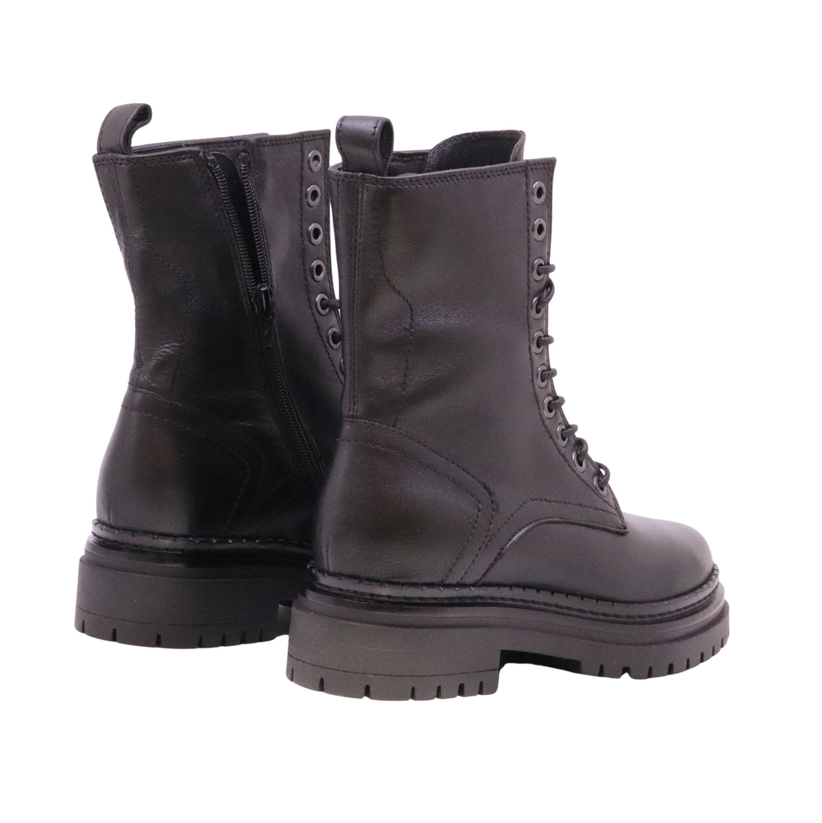 MJUS Denisia L97218 anfibio donna in pelle nera con lacci e zip laterale 