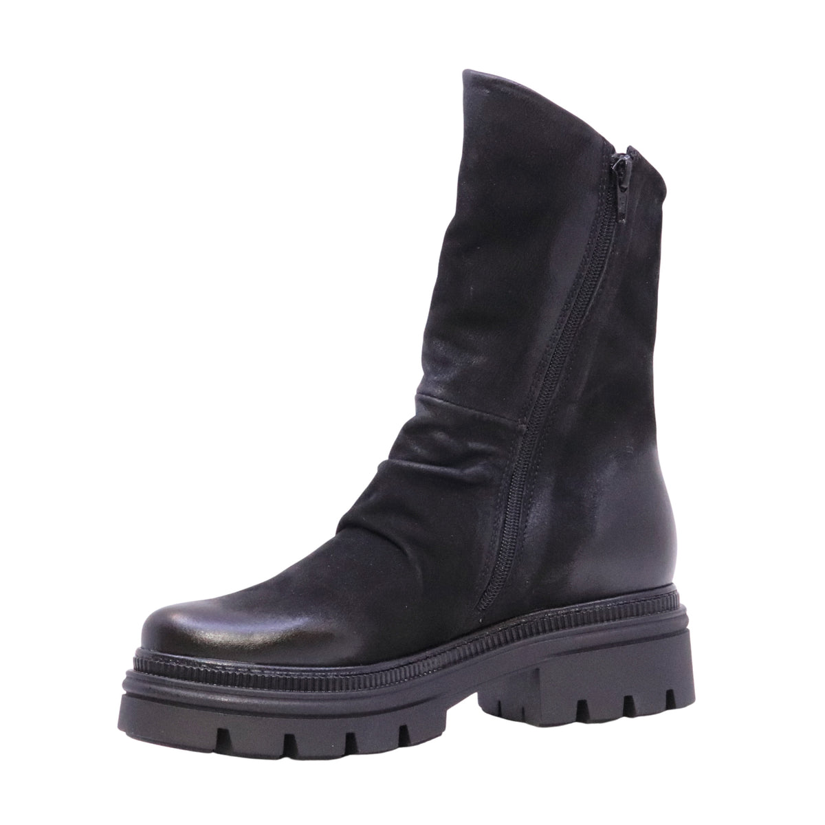MJUS Carmelina N26208 stivaletto donna in nabuk nero con zip e suola carrarmato 