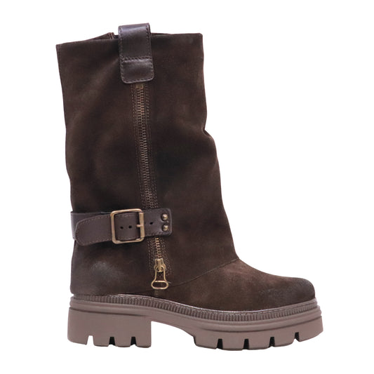MJUS Carlina N26209 stivale biker donna in camoscio marrone Moka con fibbia e zip 