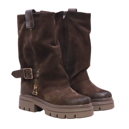 MJUS Carlina N26209 stivale biker donna in camoscio marrone Moka con fibbia e zip 