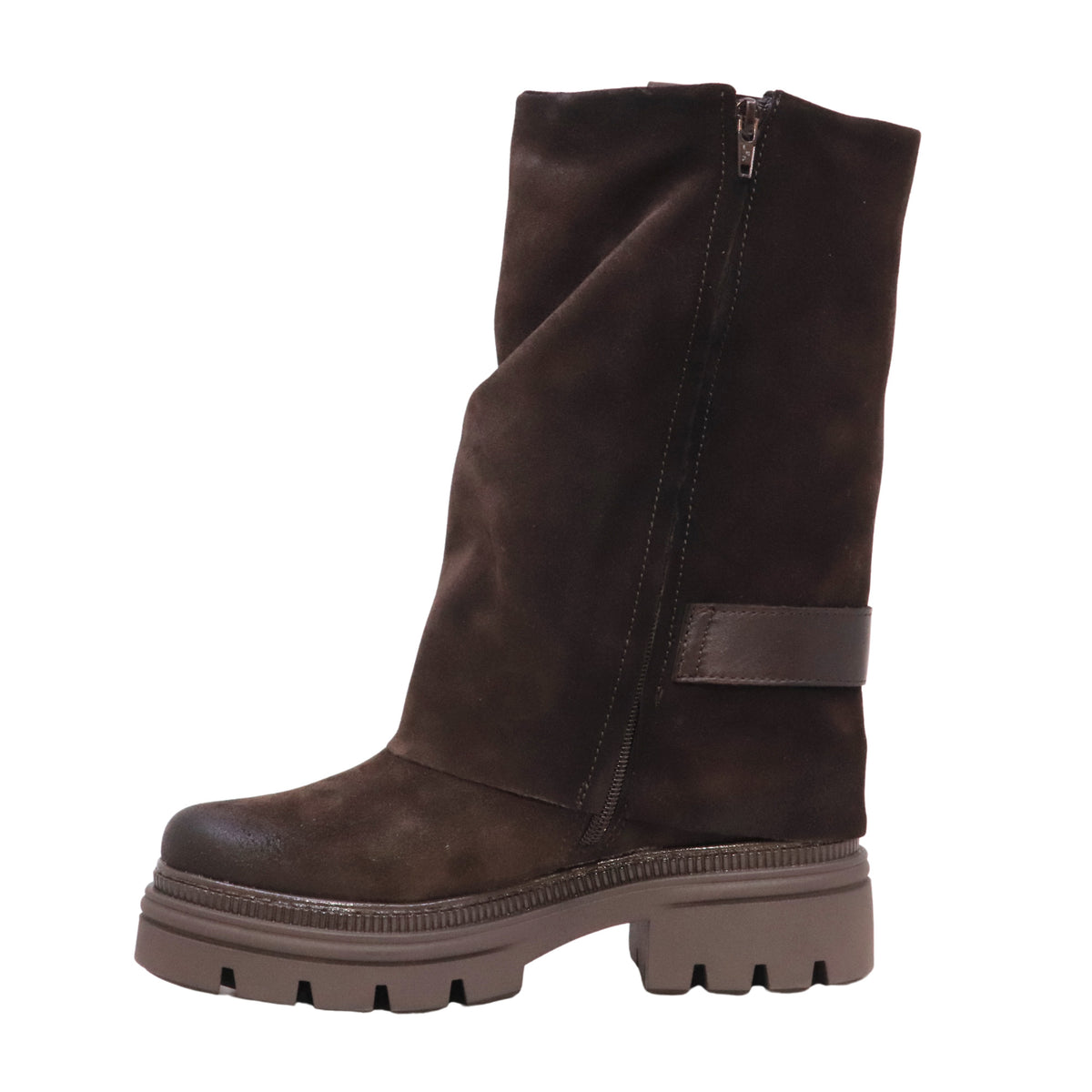 MJUS Carlina N26209 stivale biker donna in camoscio marrone Moka con fibbia e zip 