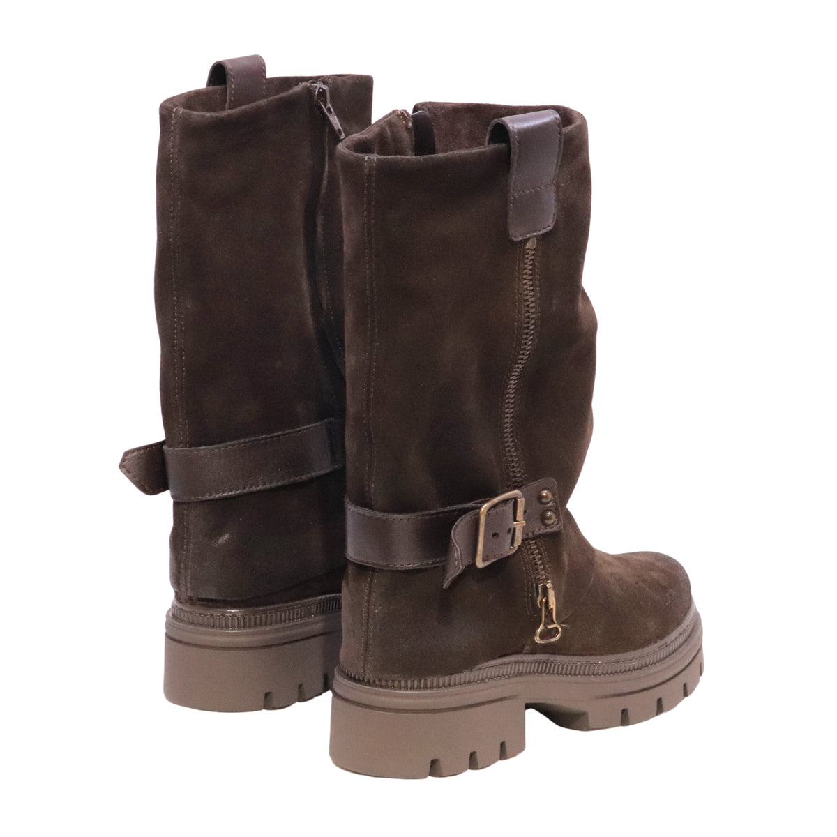 MJUS Carlina N26209 stivale biker donna in camoscio marrone Moka con fibbia e zip 
