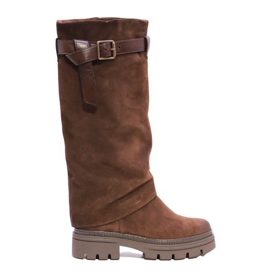 MJUS N26306 stivale alto donna in camoscio Bisonte Cioccolato con suola carrarmato 