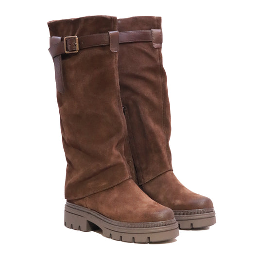 MJUS N26306 stivale alto donna in camoscio Bisonte Cioccolato con suola carrarmato 