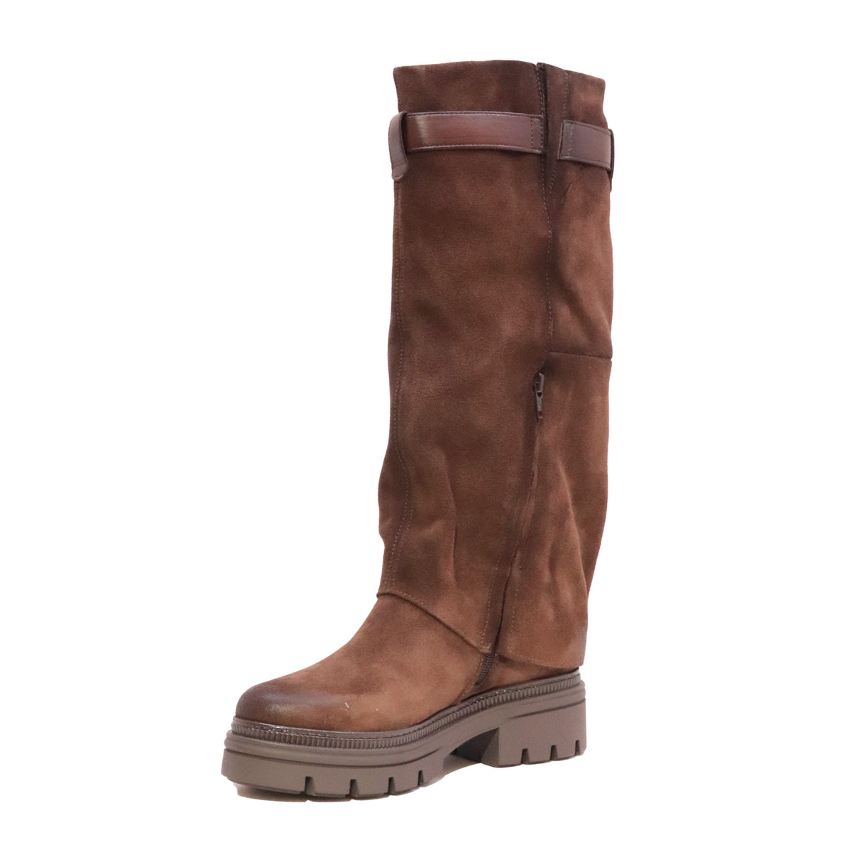 MJUS N26306 stivale alto donna in camoscio Bisonte Cioccolato con suola carrarmato 