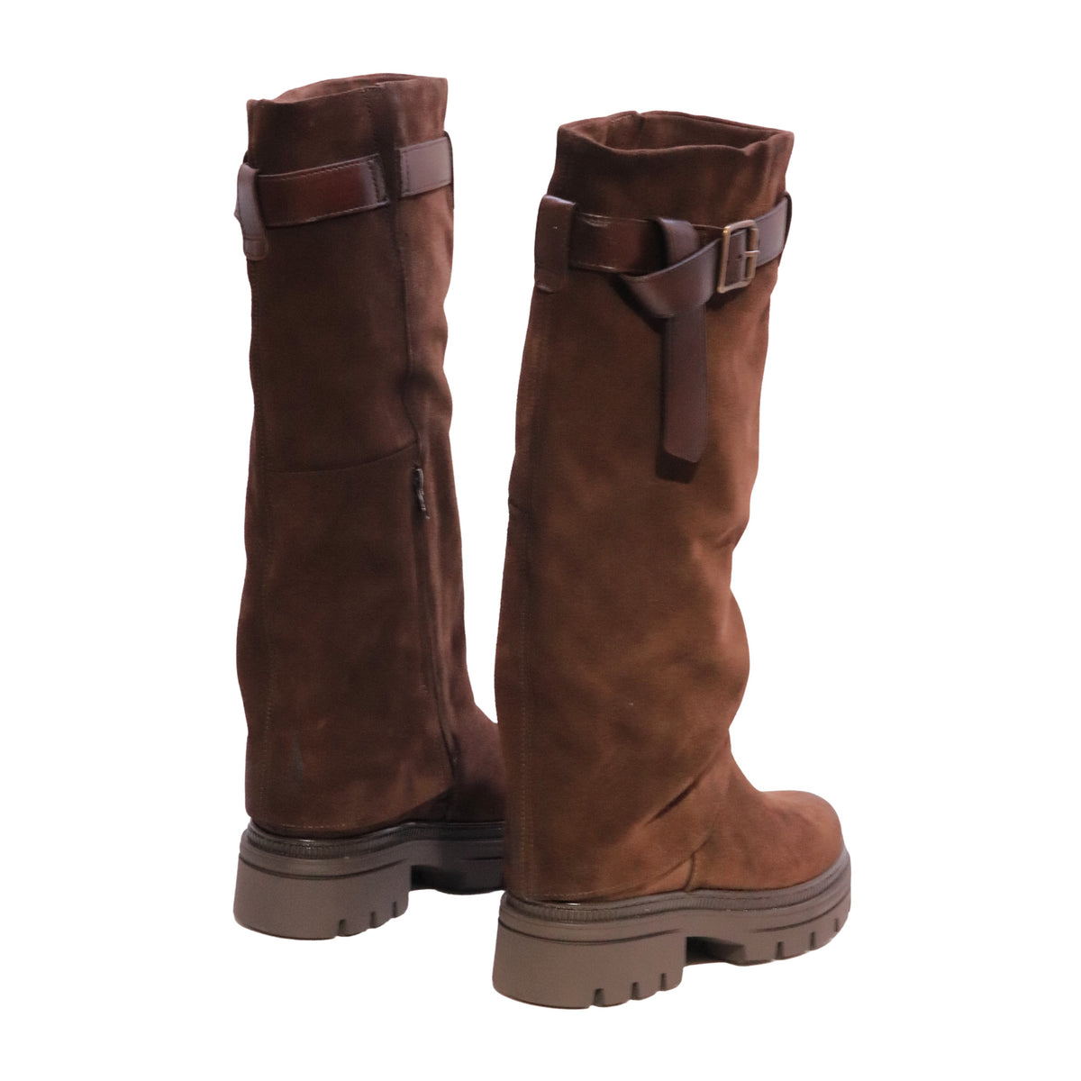 MJUS N26306 stivale alto donna in camoscio Bisonte Cioccolato con suola carrarmato 