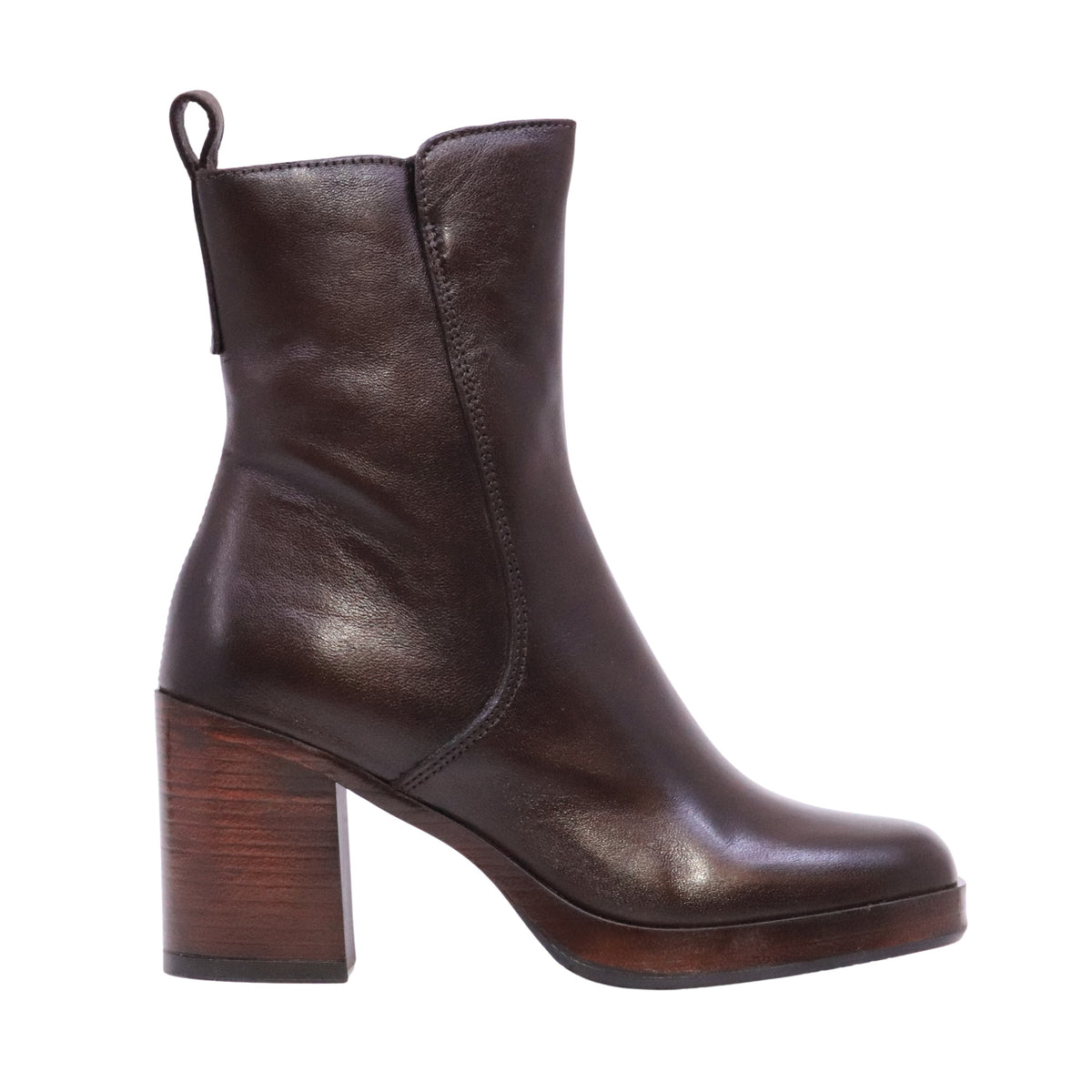 MJUS Maddalena P96212 stivaletto donna in pelle Moka con tacco largo 8 cm e plateau 