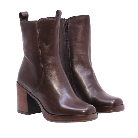 MJUS Maddalena P96212 stivaletto donna in pelle Moka con tacco largo 8 cm e plateau 