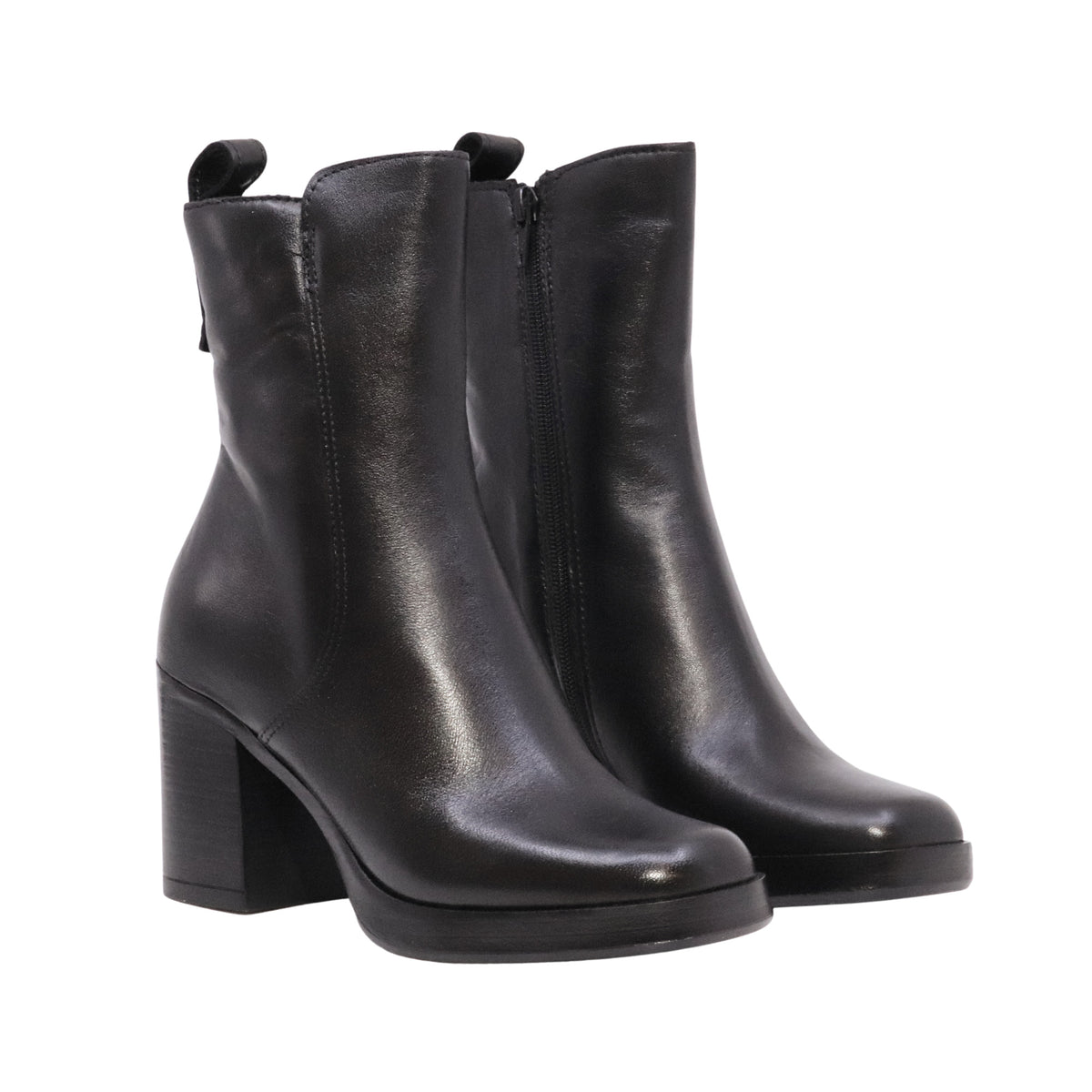 MJUS Maddalena P96212 stivaletto donna in pelle nera con tacco largo 8 cm e plateau 