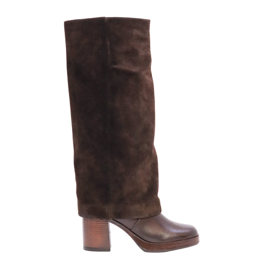 MJUS P96342 stivale alto donna in camoscio e pelle Moka con tacco 8 cm 