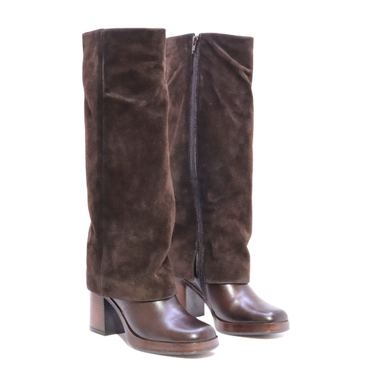 MJUS P96342 stivale alto donna in camoscio e pelle Moka con tacco 8 cm 