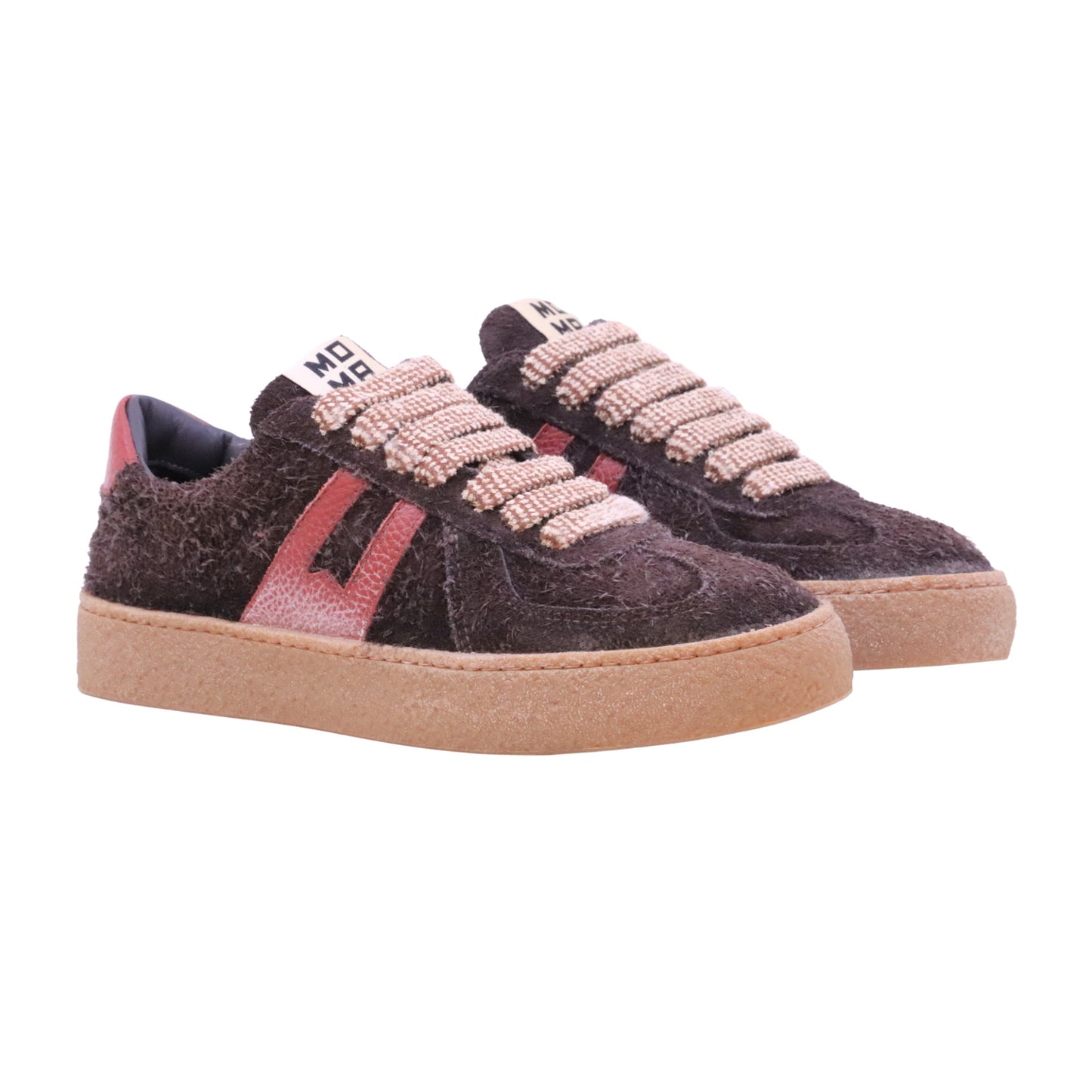 MOMA Kazan13 71601A sneaker donna in camoscio testa di moro con dettagli rossi Made in Italy 