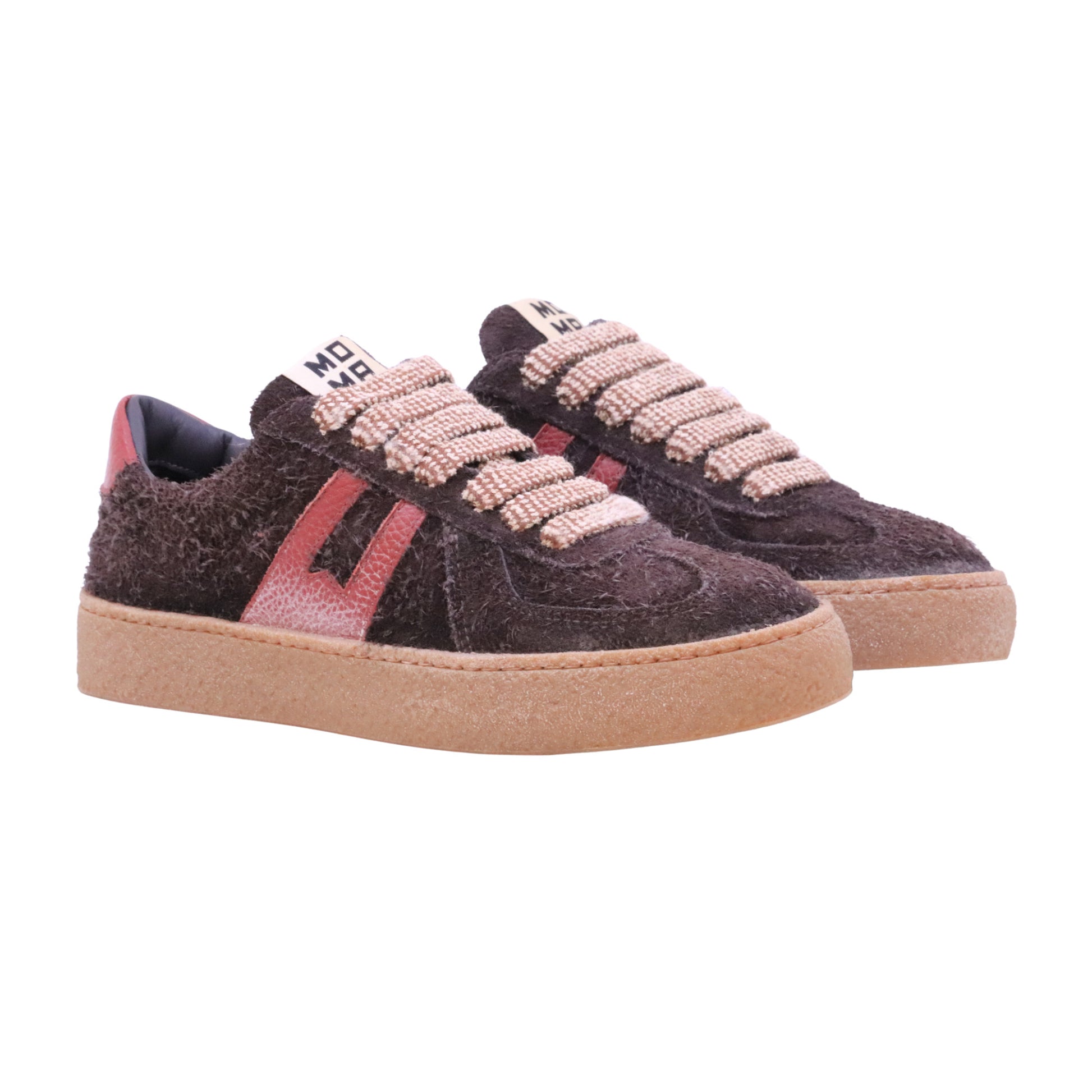 MOMA Kazan13 71601A sneaker donna in camoscio testa di moro con dettagli rossi Made in Italy 