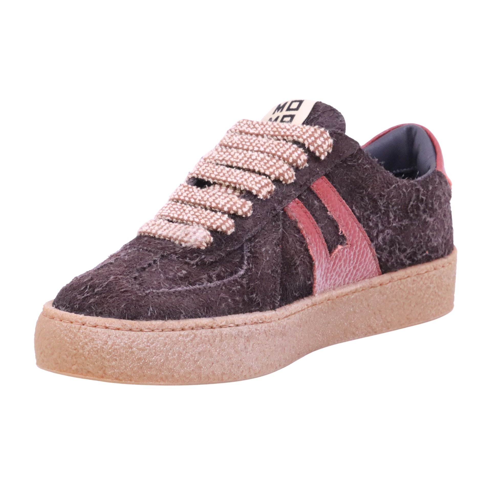 MOMA Kazan13 71601A sneaker donna in camoscio testa di moro con dettagli rossi Made in Italy 