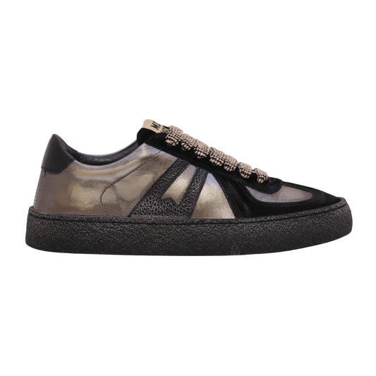 MOMA Kazan17 71601A sneaker donna in pelle nera e piombo con camoscio Made in Italy 