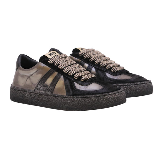 MOMA Kazan17 71601A sneaker donna in pelle nera e piombo con camoscio Made in Italy 