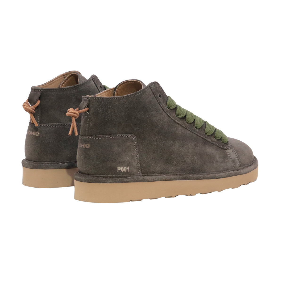 Panchic P001 Icon P001M034 sneaker polacchino uomo in camoscio khaki con lacci verdi 