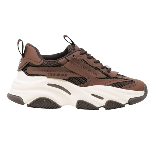 Steve Madden Possession Ground Coffee sneaker donna in tessuto e similpelle marrone platform 