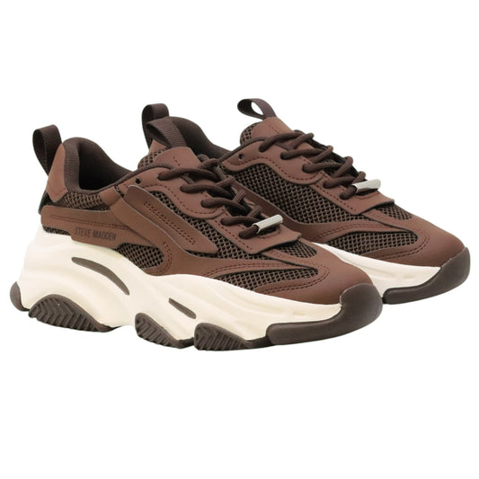 Steve Madden Possession Ground Coffee sneaker donna in tessuto e similpelle marrone platform 