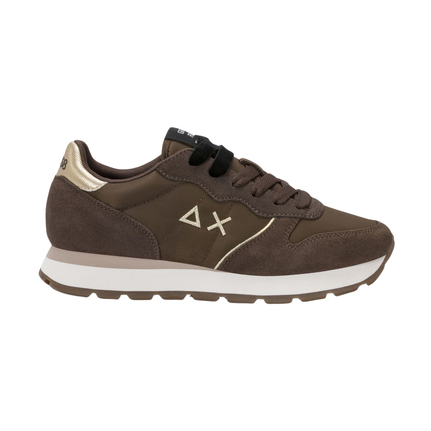 SUN68 Ally Gold Silver Z46202-08 sneaker donna in nylon e camoscio marrone con dettagli laminati 
