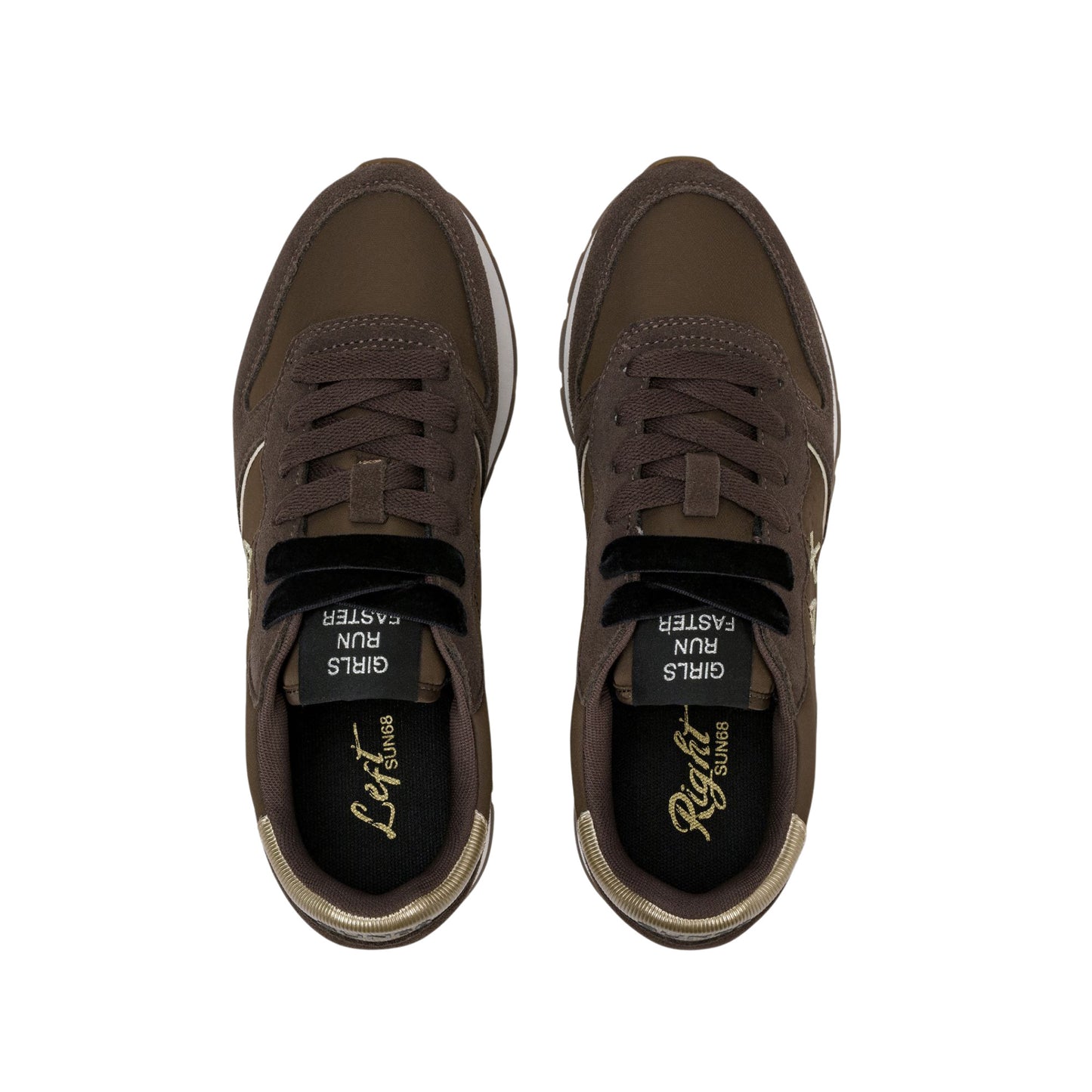 SUN68 Ally Gold Silver Z46202-08 sneaker donna in nylon e camoscio marrone con dettagli laminati 