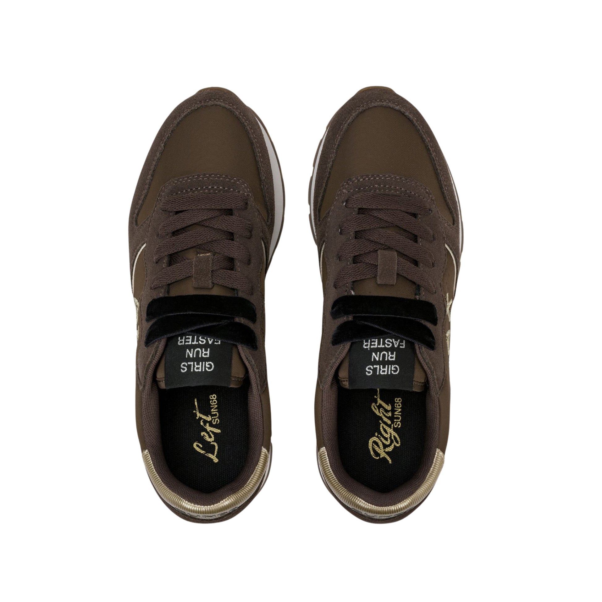 SUN68 Ally Gold Silver Z46202-08 sneaker donna in nylon e camoscio marrone con dettagli laminati 