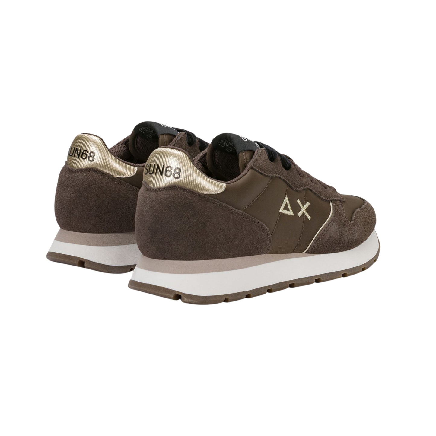 SUN68 Ally Gold Silver Z46202-08 sneaker donna in nylon e camoscio marrone con dettagli laminati 