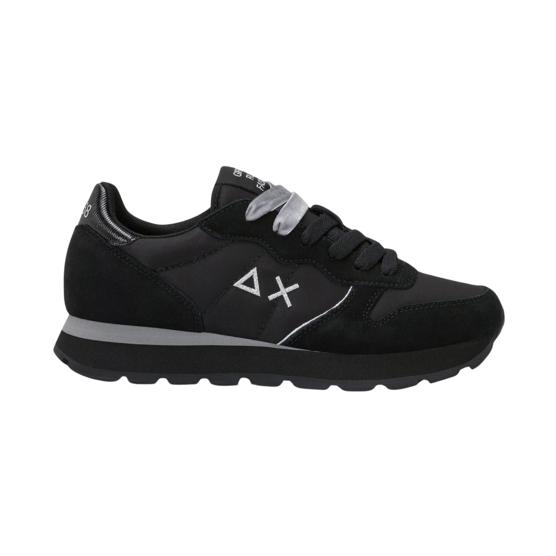 SUN68 Ally Gold Silver Z46202-1134 sneaker donna in nylon e camoscio nero e grigio medio 