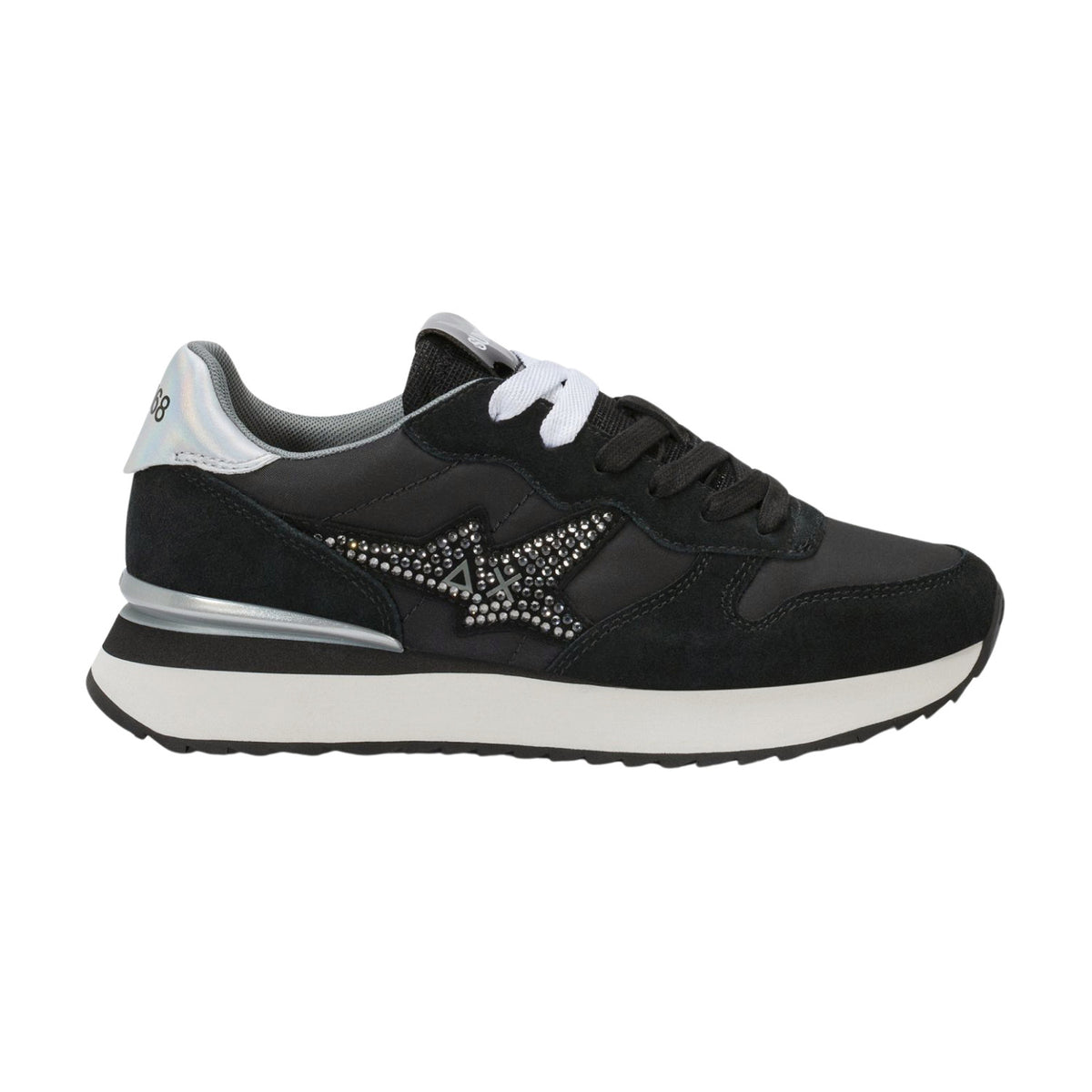 SUN68 Stargirl Z46223-11 sneaker donna nera in camoscio e nylon con strass 