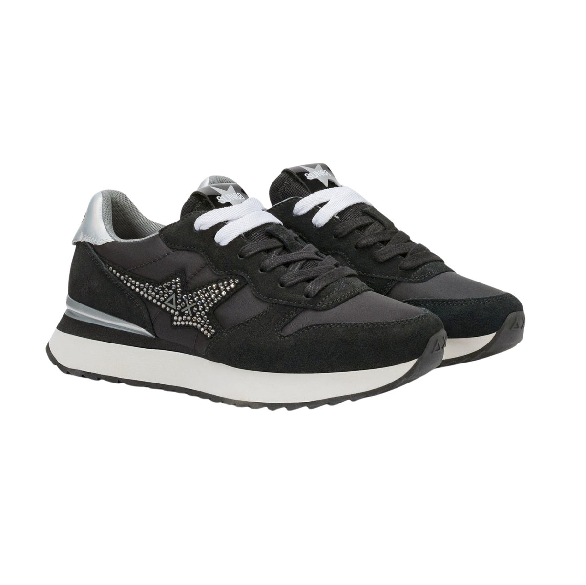 SUN68 Stargirl Z46223-11 sneaker donna nera in camoscio e nylon con strass 