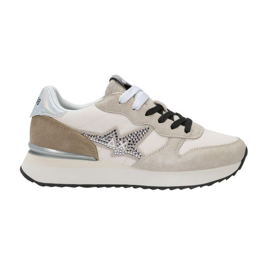 SUN68 Stargirl Z46223-31 sneaker donna in camoscio e nylon bianco panna con strass 