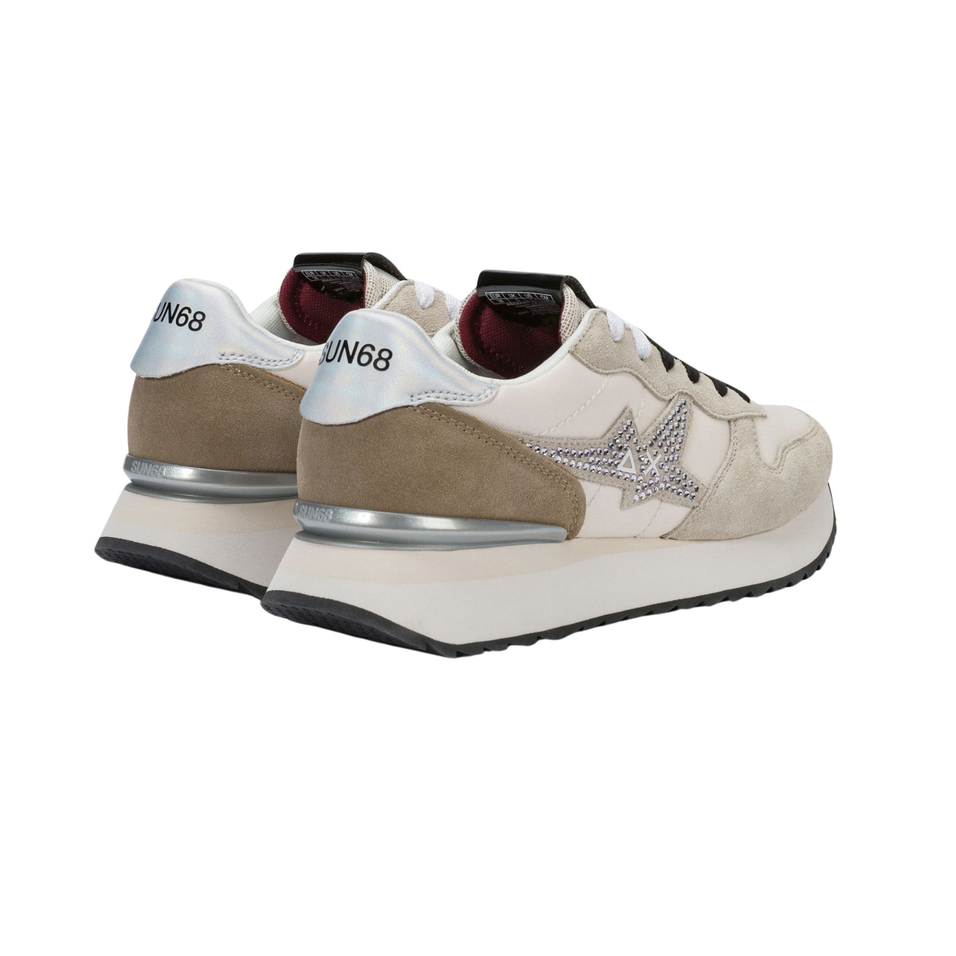SUN68 Stargirl Z46223-31 sneaker donna in camoscio e nylon bianco panna con strass 