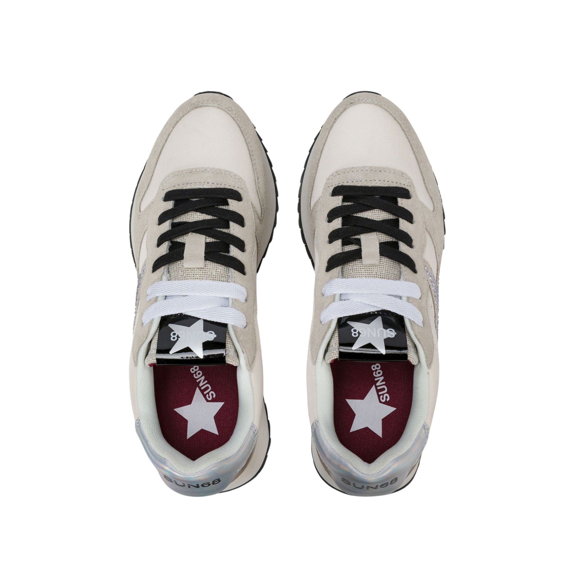 SUN68 Stargirl Z46223-31 sneaker donna in camoscio e nylon bianco panna con strass 