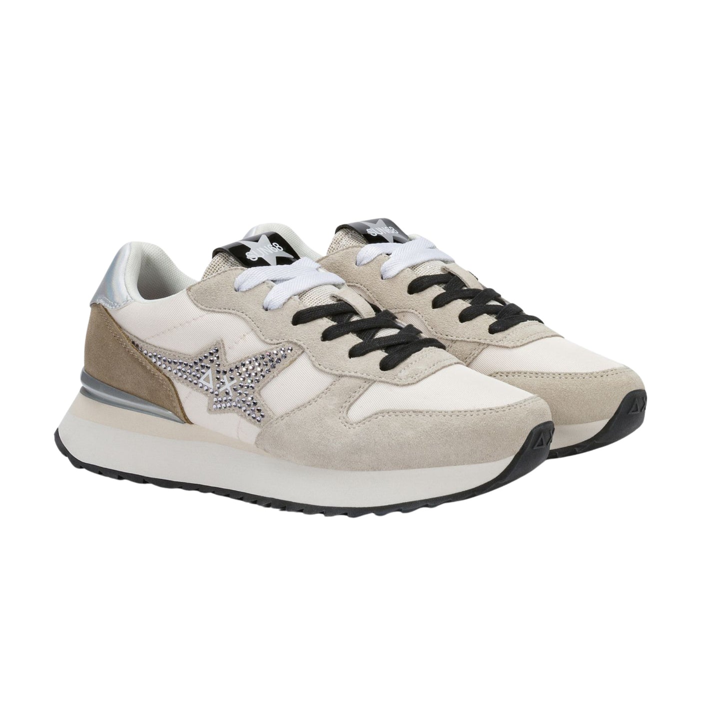SUN68 Stargirl Z46223-31 sneaker donna in camoscio e nylon bianco panna con strass 