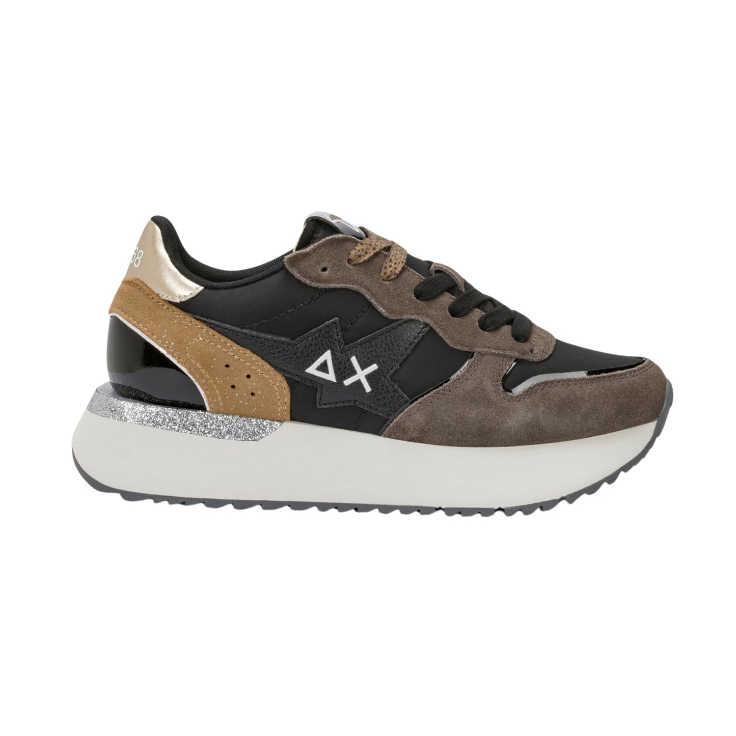SUN68 Big Stargirl Animalier Z46229-11 sneaker donna nera in nylon e camoscio 