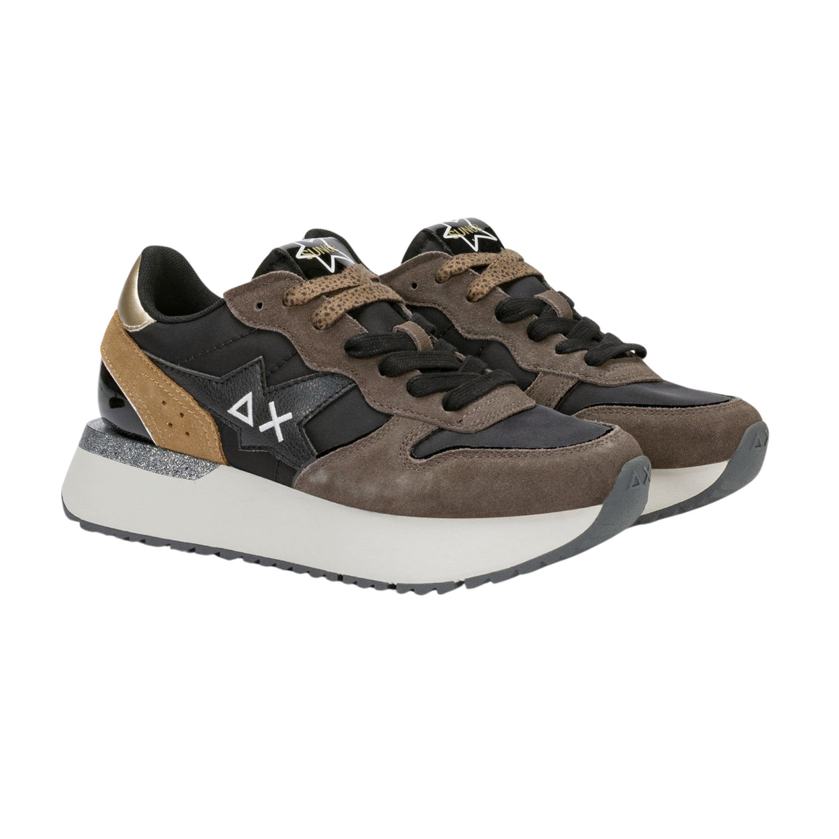 SUN68 Big Stargirl Animalier Z46229-11 sneaker donna nera in nylon e camoscio 
