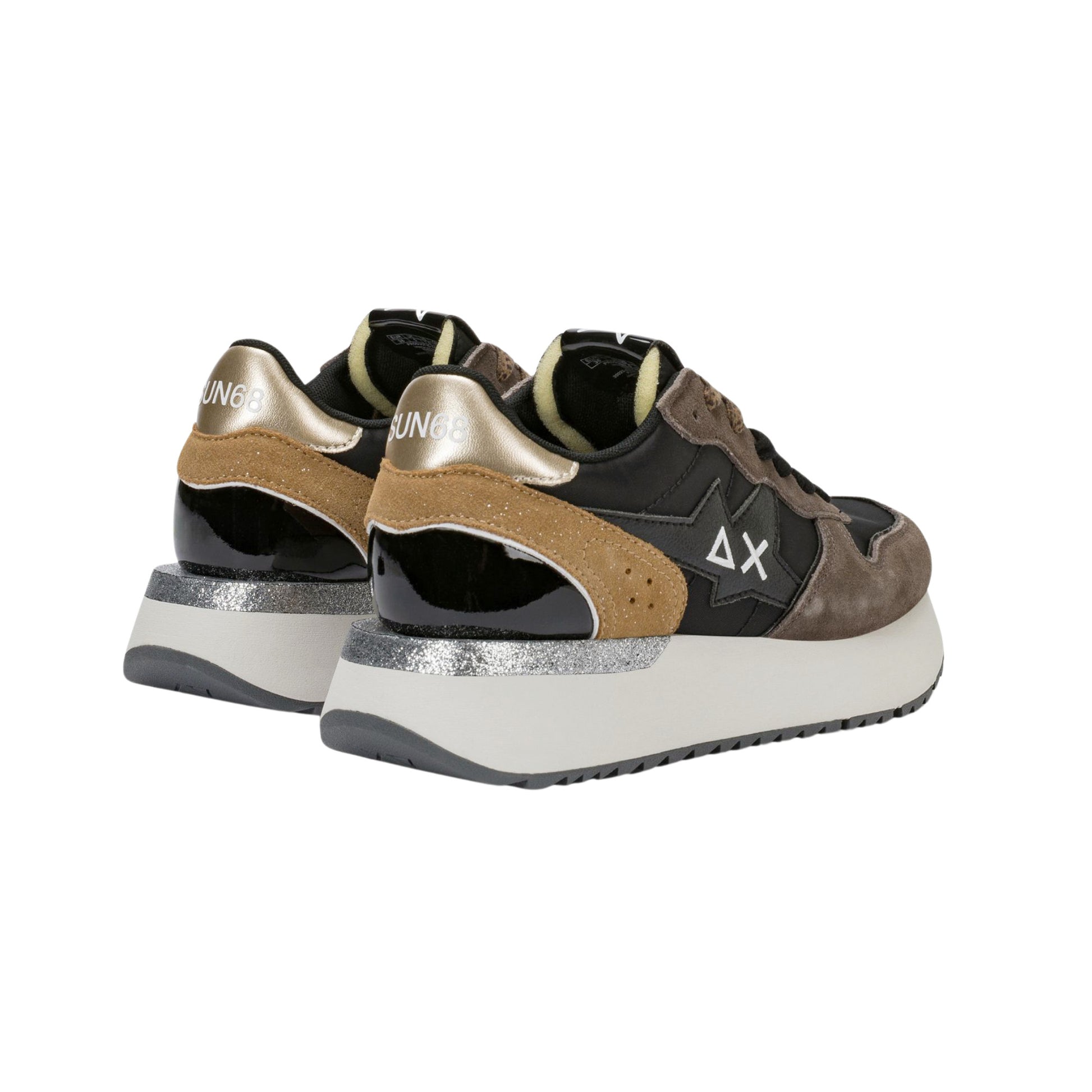 SUN68 Big Stargirl Animalier Z46229-11 sneaker donna nera in nylon e camoscio 