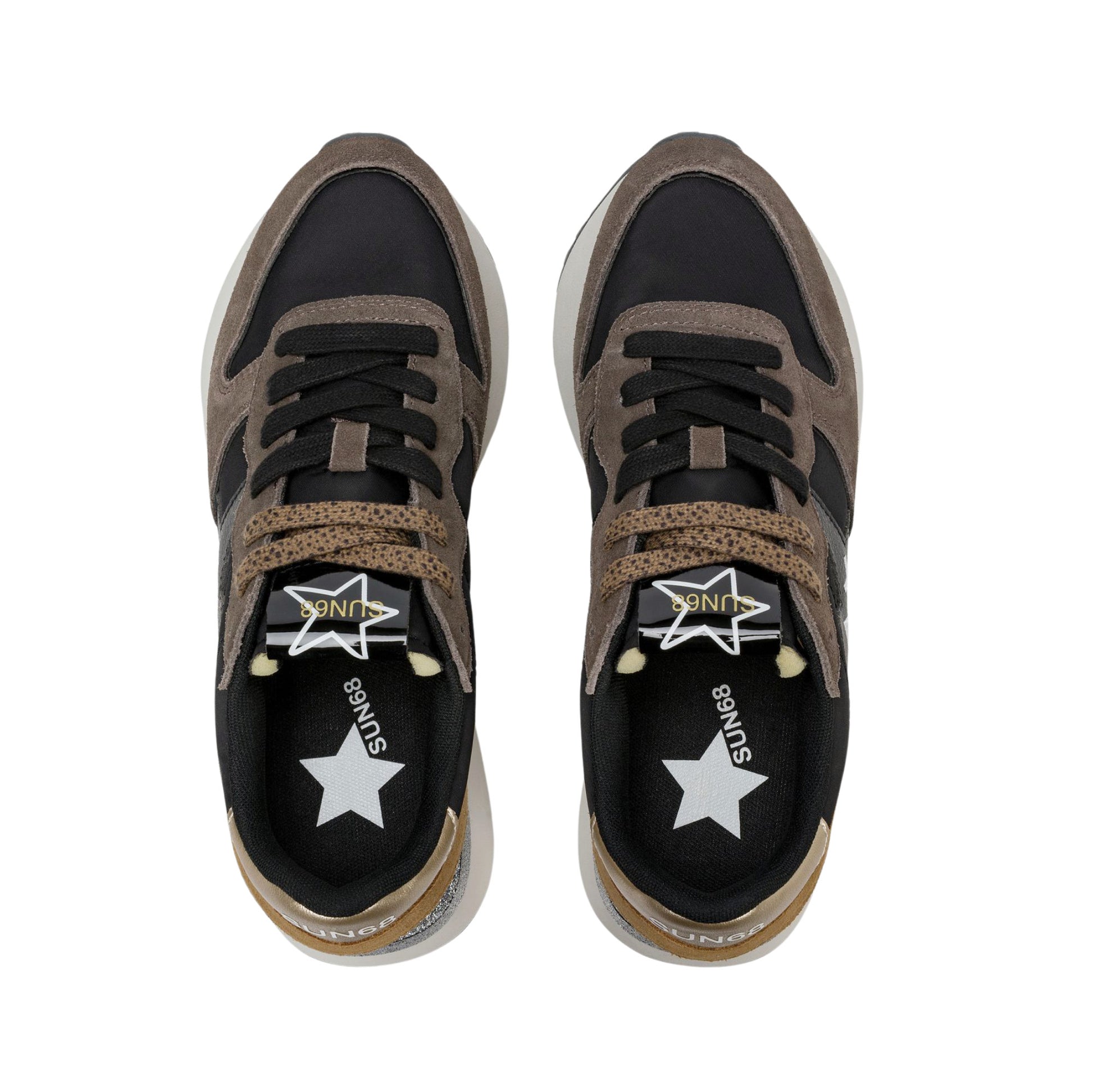 SUN68 Big Stargirl Animalier Z46229-11 sneaker donna nera in nylon e camoscio 