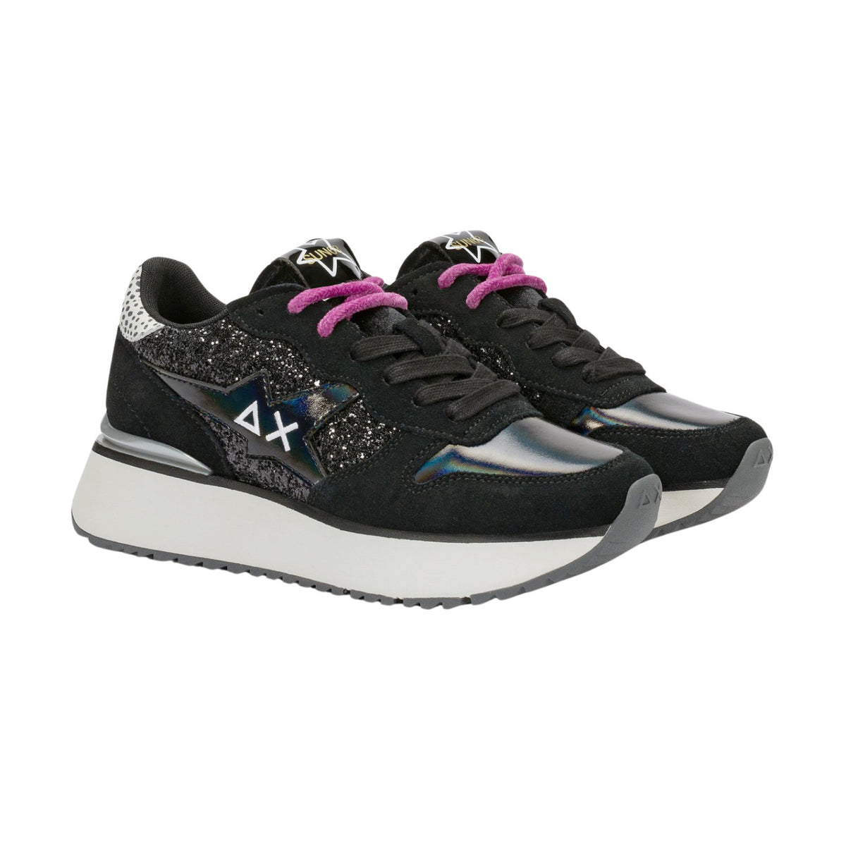 SUN68 Big Stargirl Glitter Z46230-11 sneaker donna nera con glitter e paillettes 