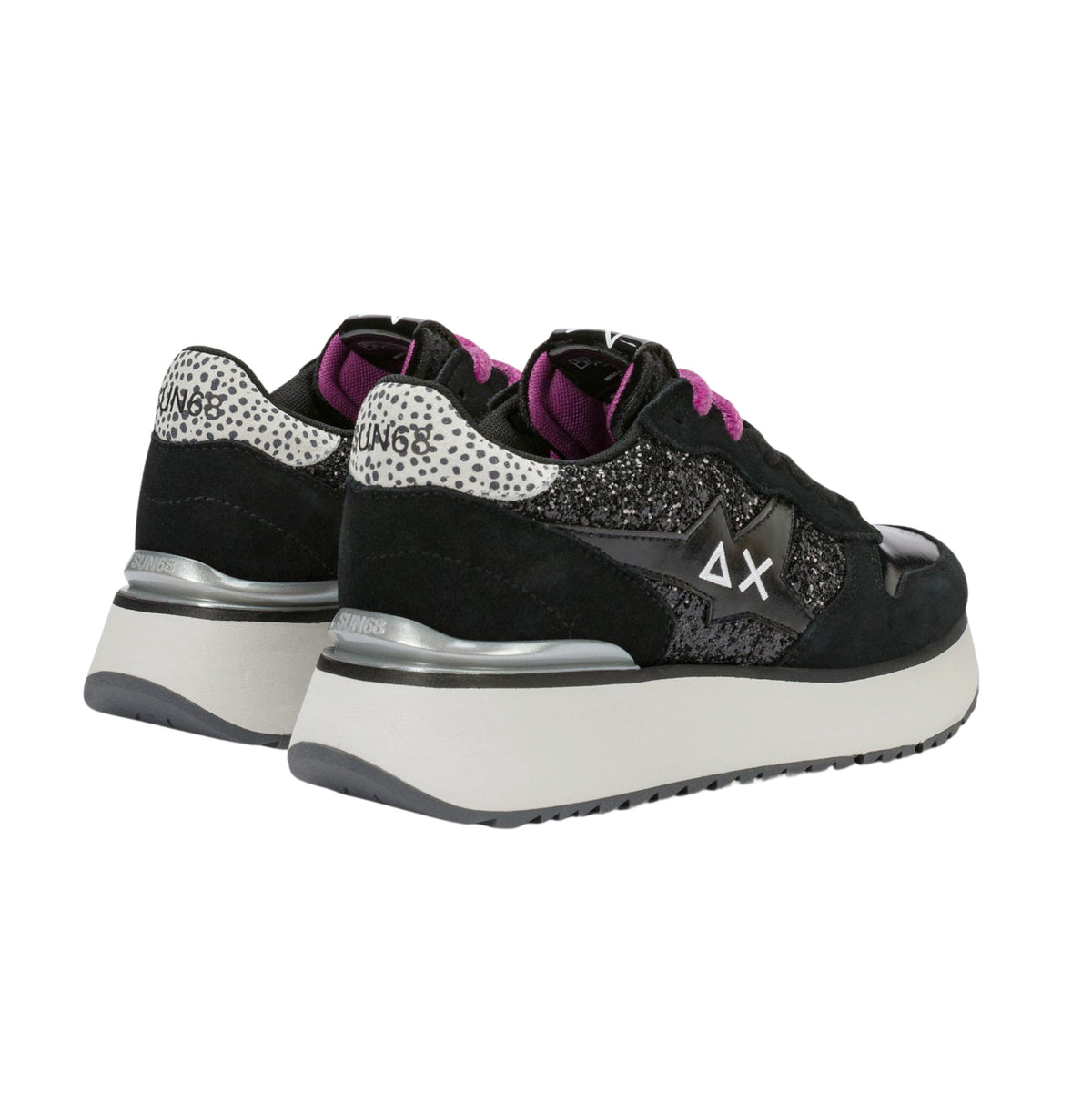SUN68 Big Stargirl Glitter Z46230-11 sneaker donna nera con glitter e paillettes 