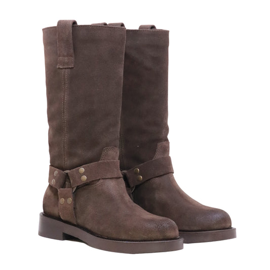 The Seller IW546 Crosta Corvino stivale biker donna in camoscio marrone Made in Italy 