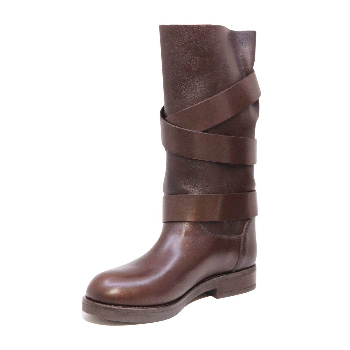 The Seller LW810 stivaletto biker donna in pelle marrone con fibbie Made in Italy 