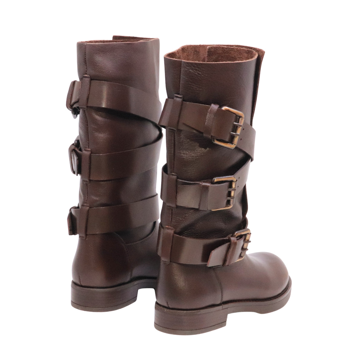 The Seller LW810 stivaletto biker donna in pelle marrone con fibbie Made in Italy 