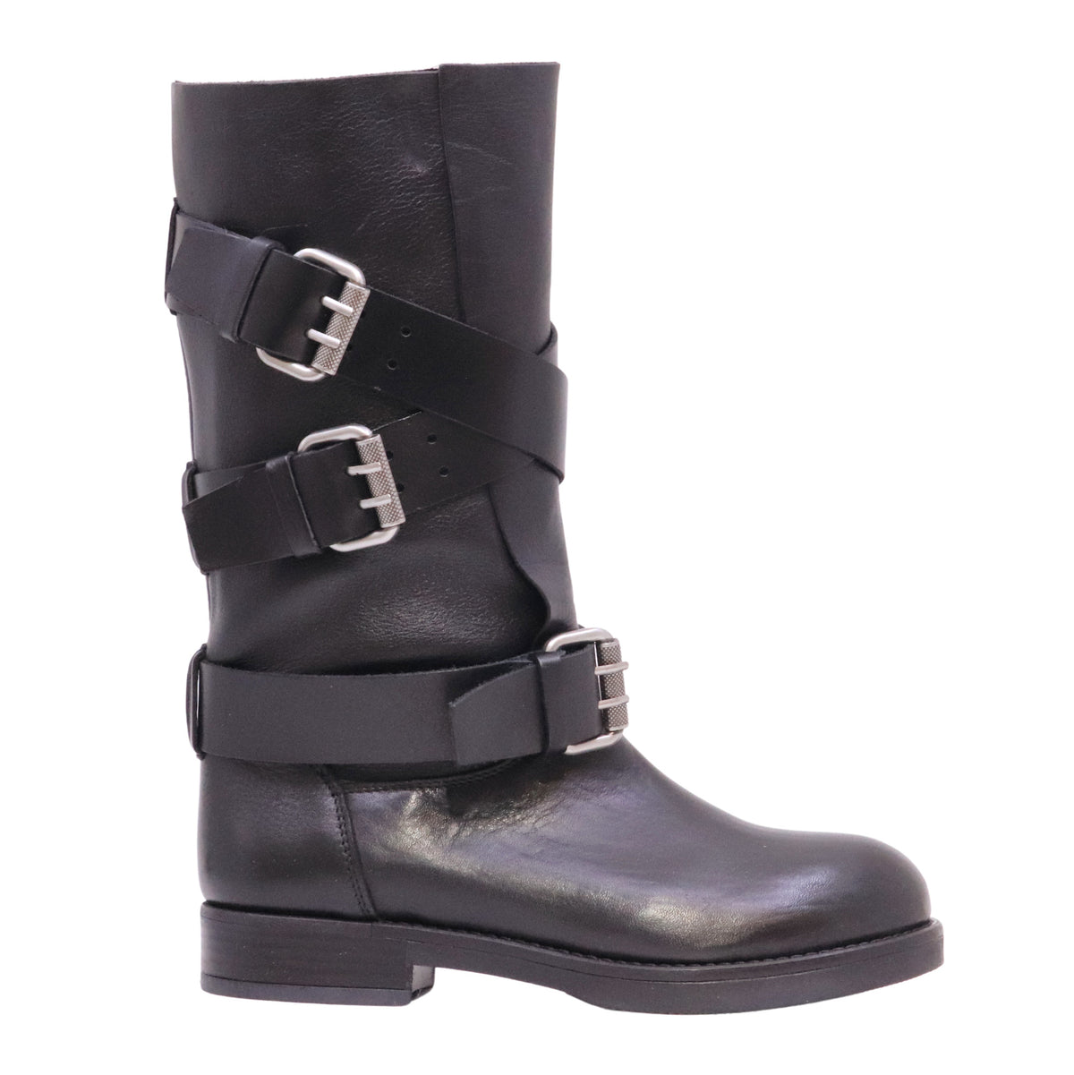The Seller LW810 stivaletto biker donna in pelle nera con fibbie Made in Italy 