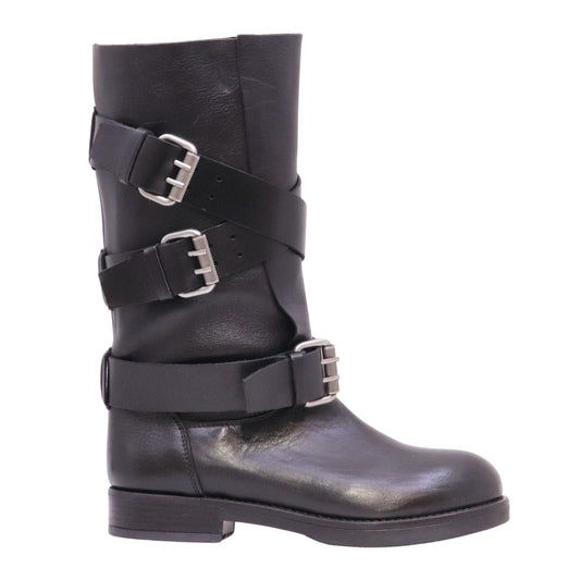 The Seller LW810 stivaletto biker donna in pelle nera con fibbie Made in Italy 