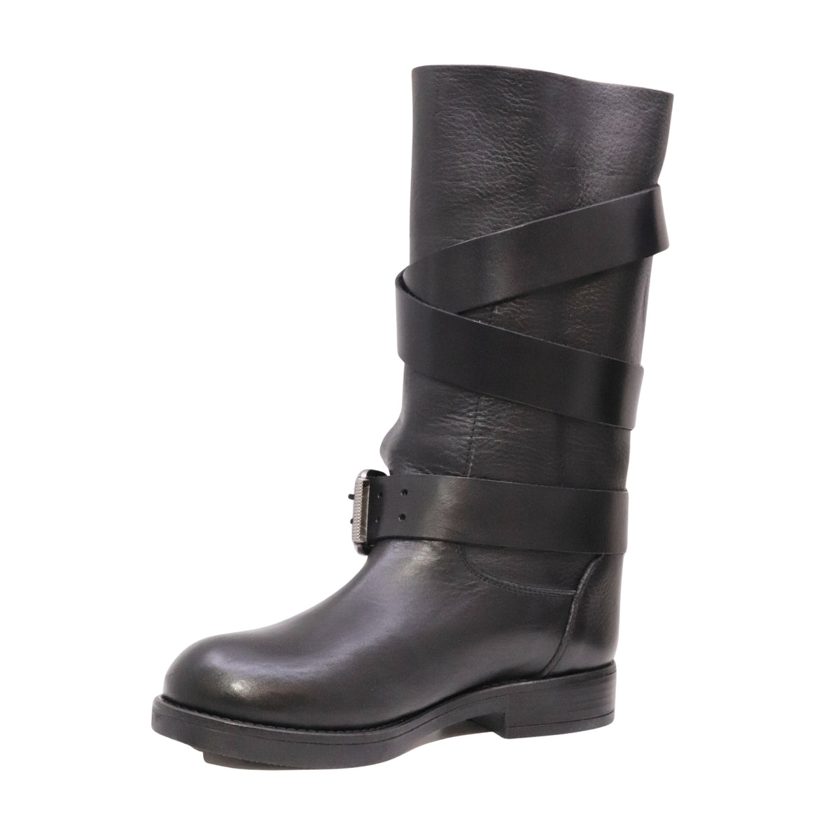 The Seller LW810 stivaletto biker donna in pelle nera con fibbie Made in Italy 